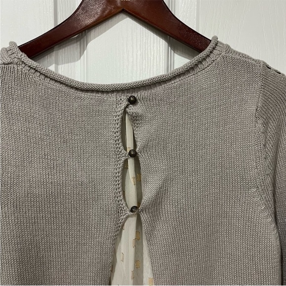 LUCKY BRAND Split Open Back Sweater Sheer Layered Knit Metallic Shimmer Boho S M - Picture 5 of 14